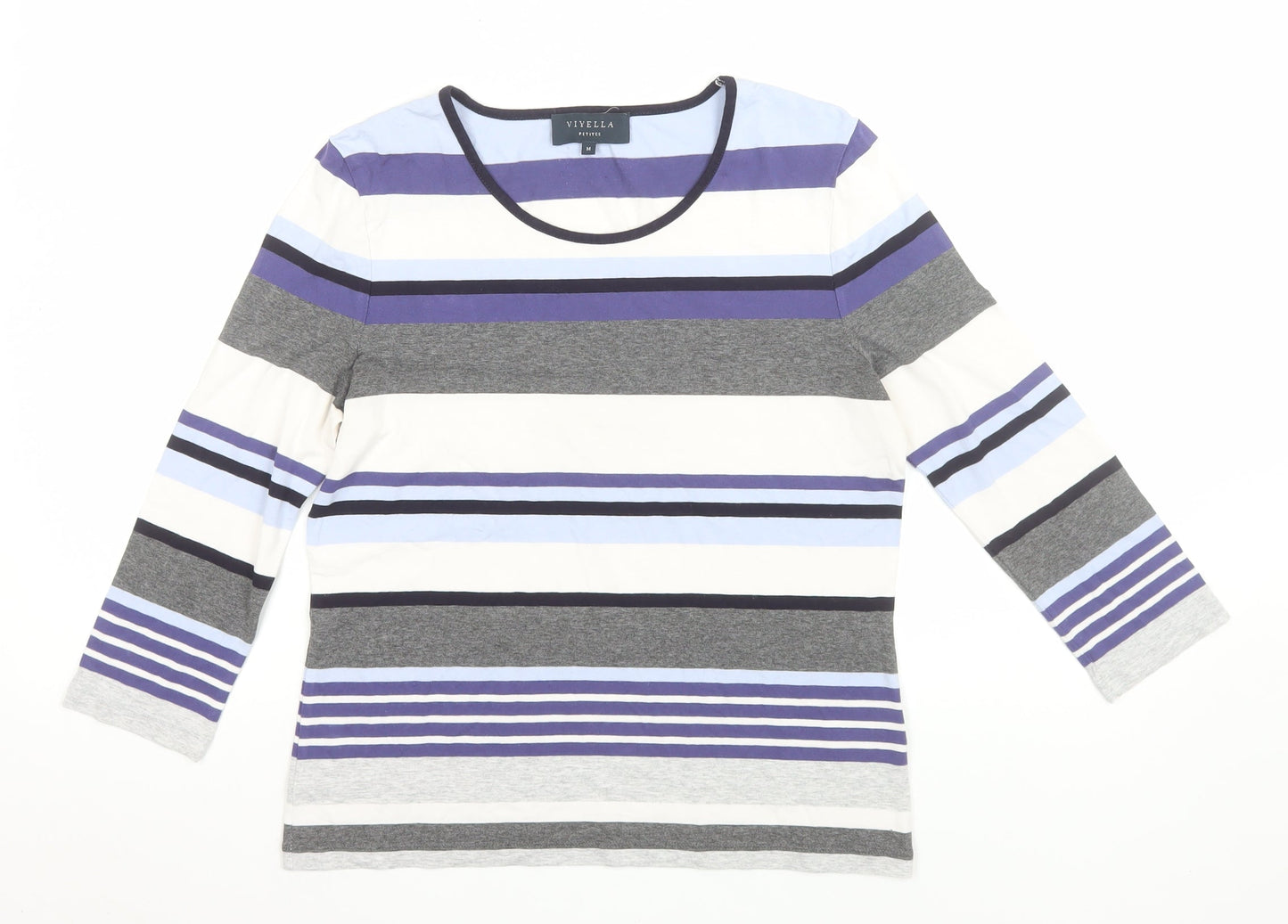 Viyella Petites Women's Multicoloured Striped Cotton 3/4 Sleeve T-Shirt M