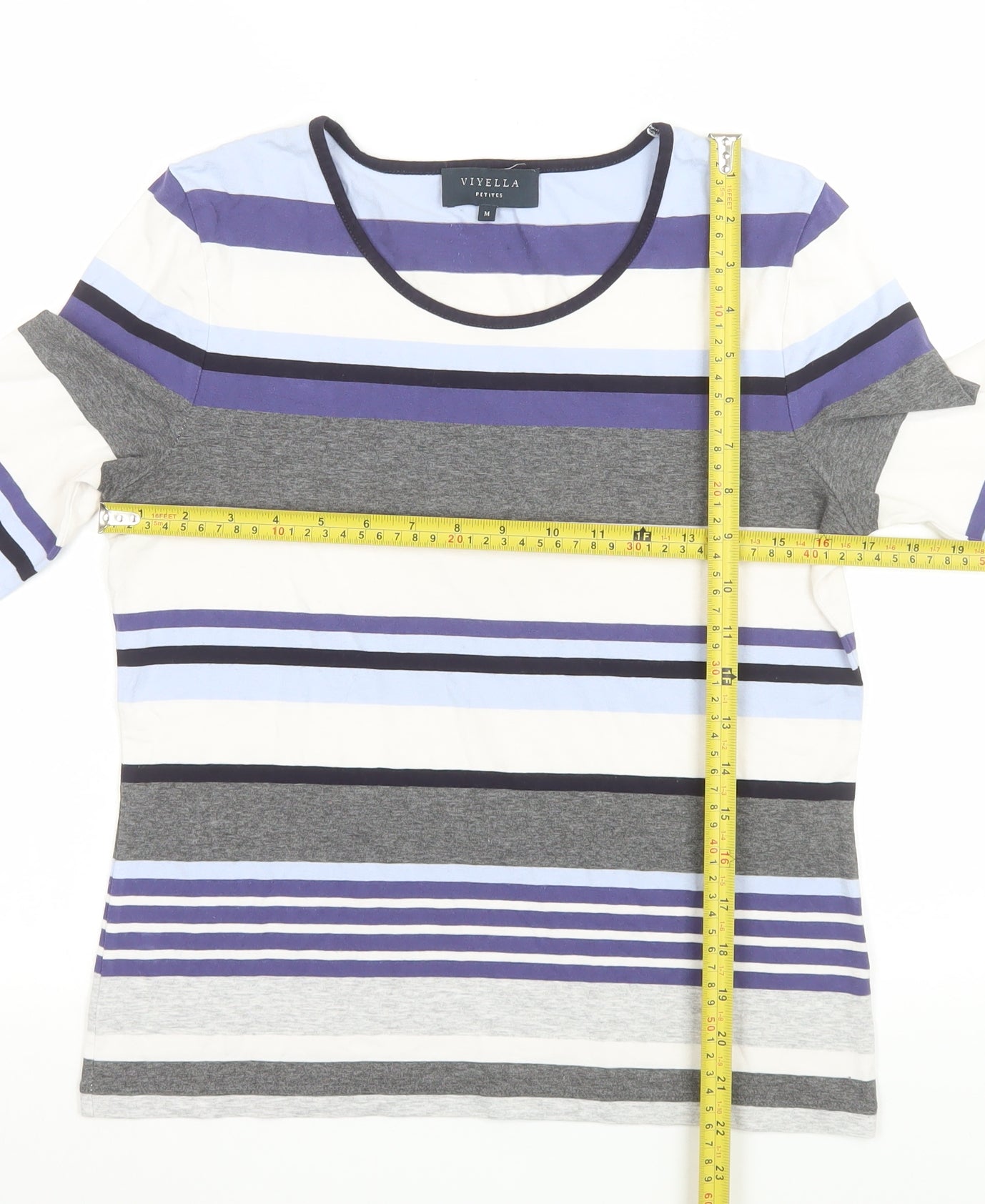 Viyella Petites Women's Multicoloured Striped Cotton 3/4 Sleeve T-Shirt M