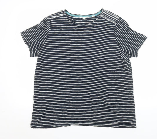 White Stuff Women's Blue Striped Cotton T-Shirt Size 18