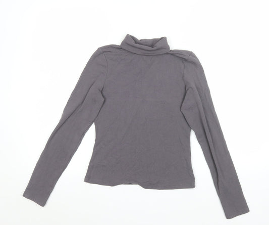 Cider Womens Grey Roll Neck Long Sleeve Slim Fit Jersey Top Size S