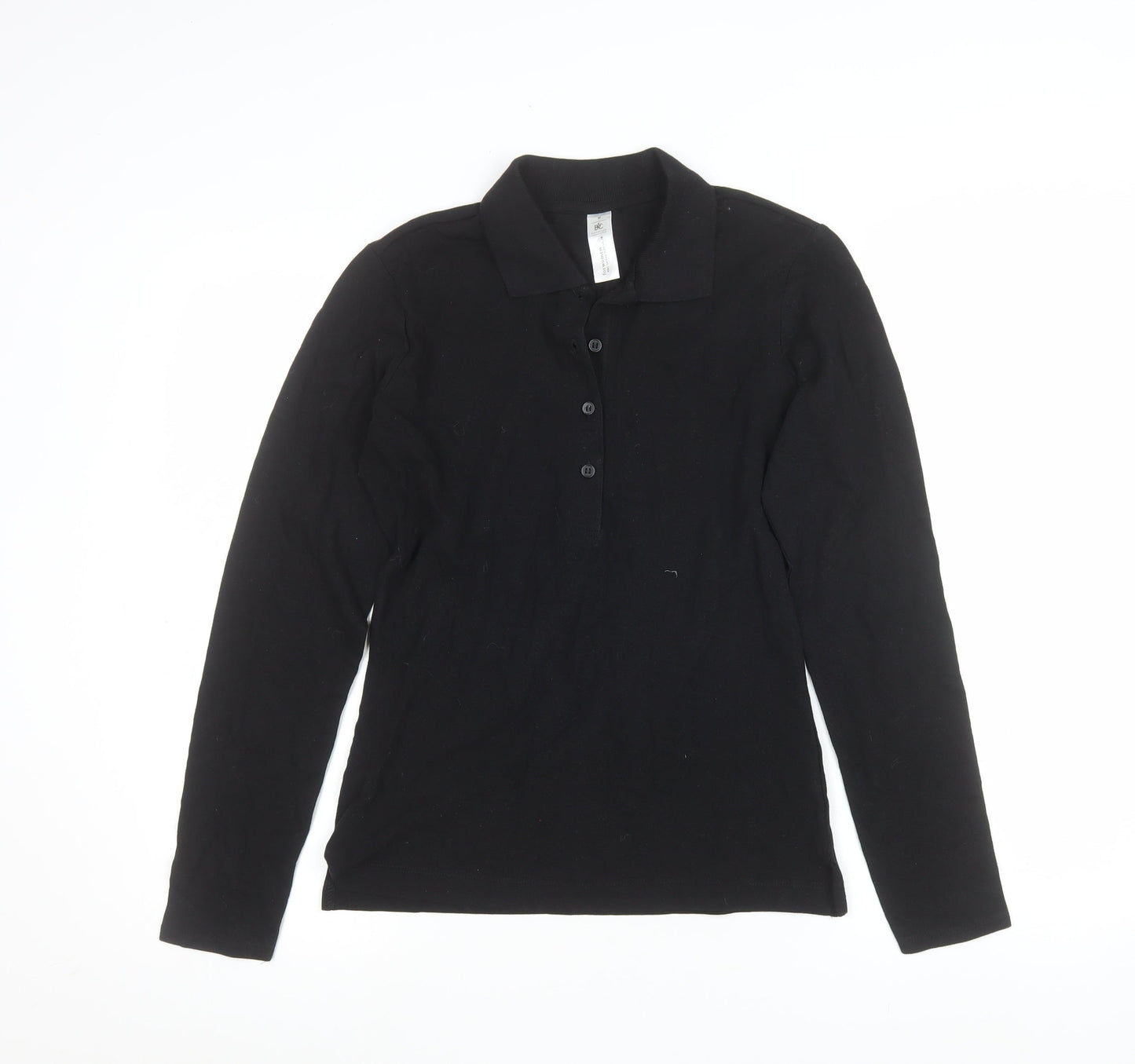 B&C Collection Women's Black Long Sleeve Cotton Polo Top M