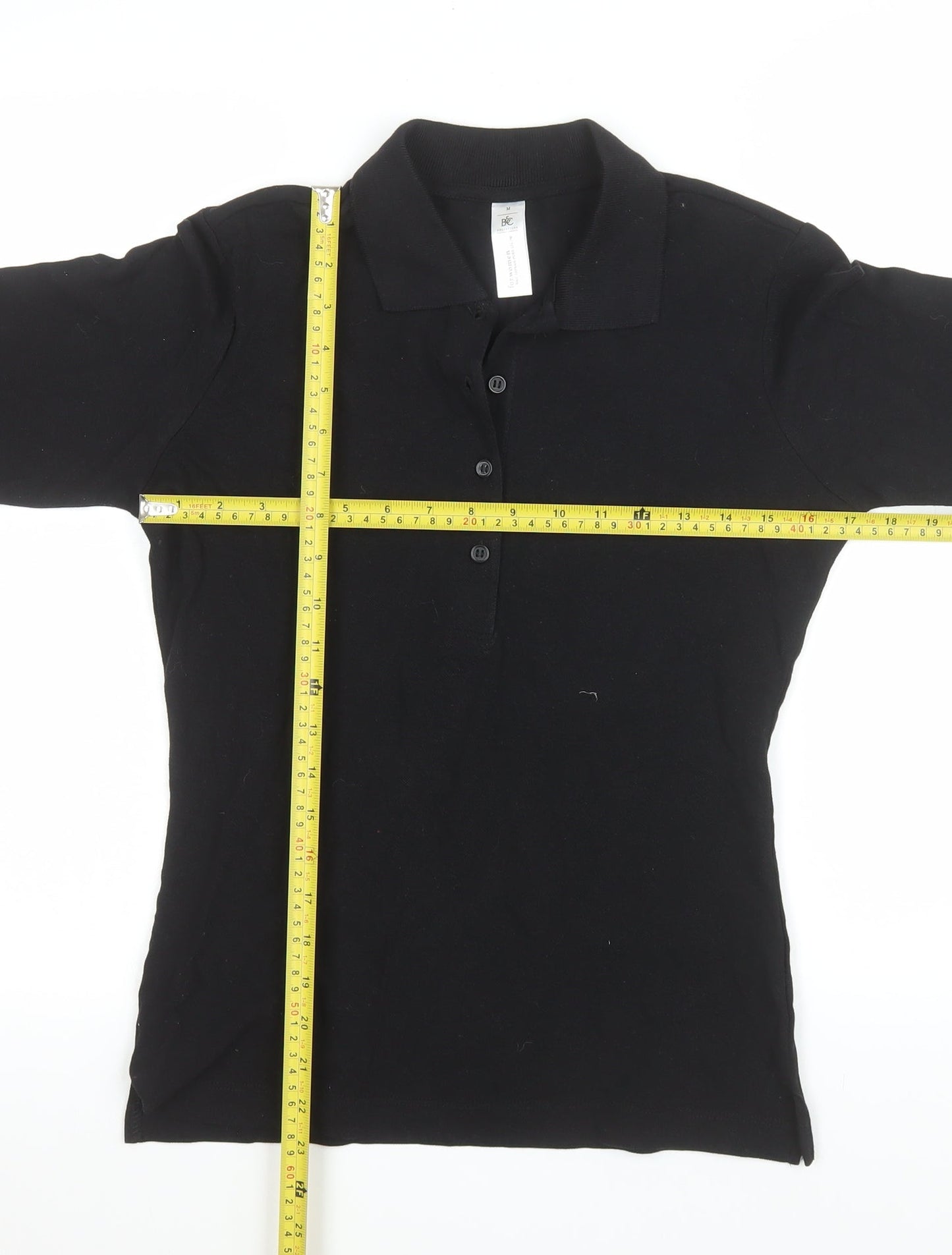 B&C Collection Women's Black Long Sleeve Cotton Polo Top M
