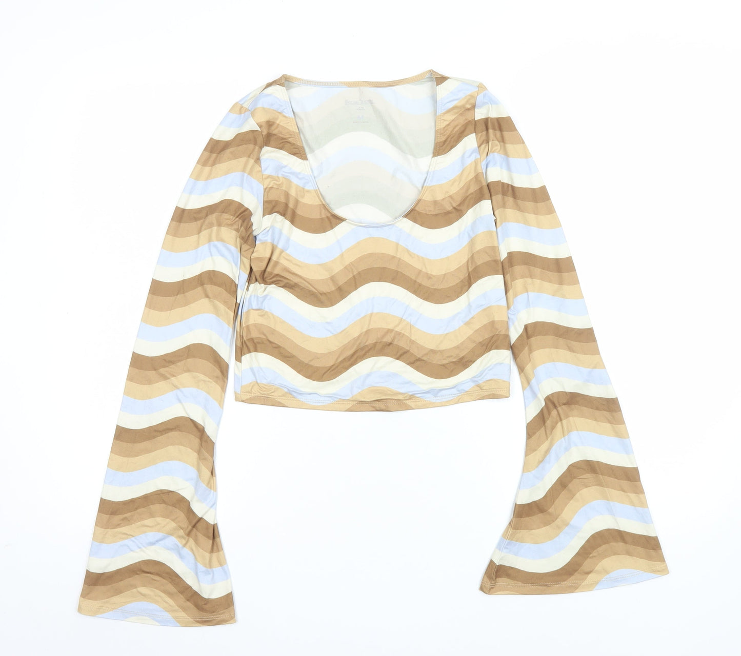 Social Tourist Women's Beige Retro Stripe Cropped Long Sleeve Top M