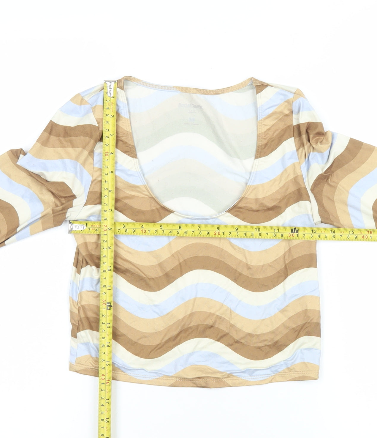 Social Tourist Women's Beige Retro Stripe Cropped Long Sleeve Top M