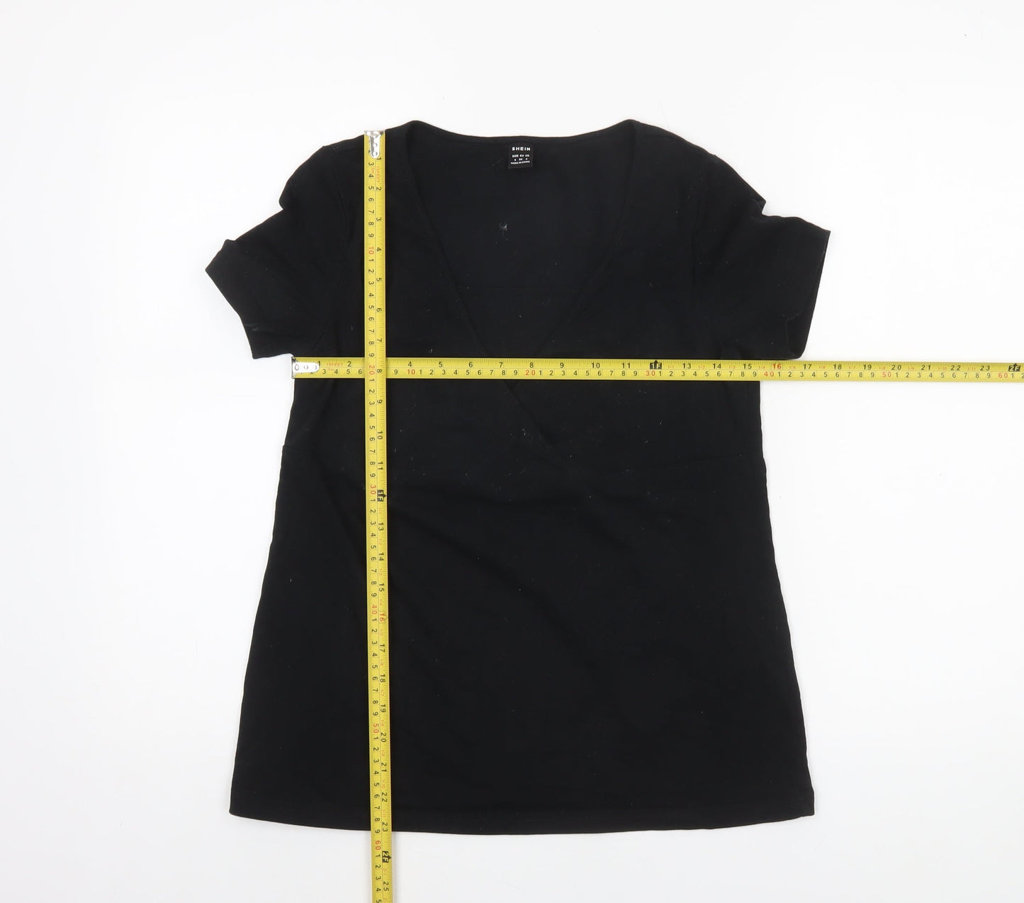 SHEIN Women's Black Size 8 Slim Fit V-Neck Wrap T-Shirt