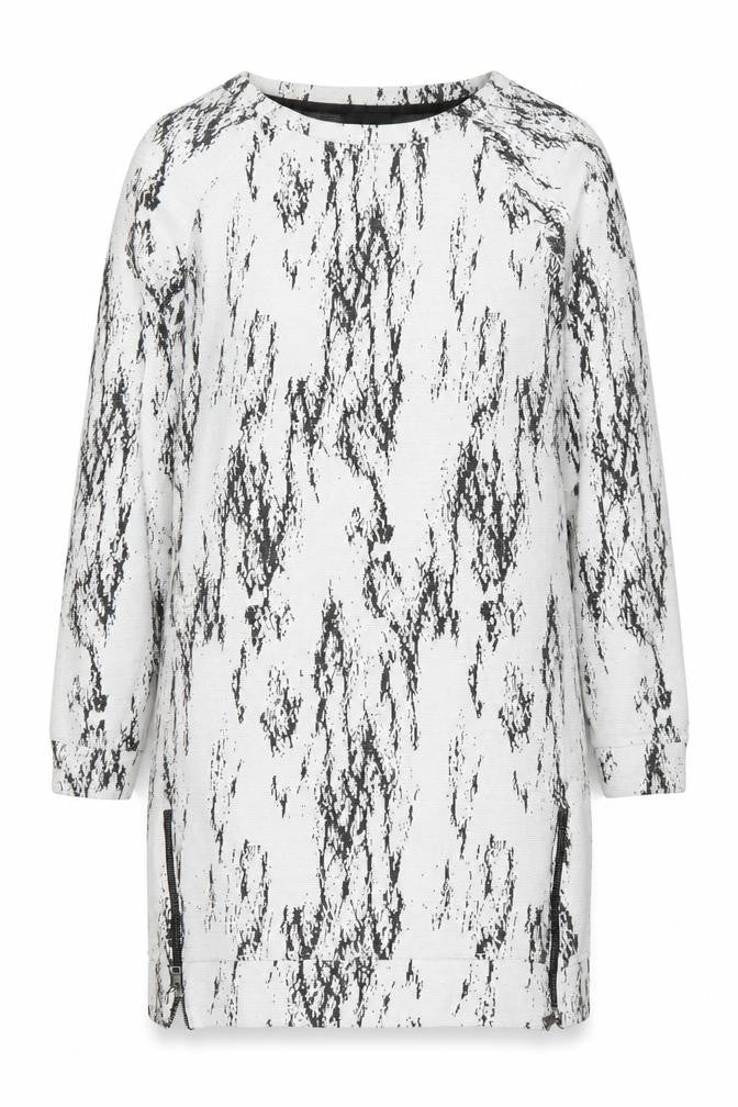 Next Women Grey Abstract Knit Shift Dress Size 14 Long Sleeve Zip Detail