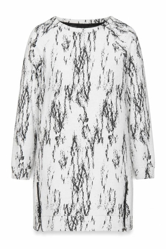 Next Women Grey Abstract Knit Shift Dress Size 14 Long Sleeve Zip Detail