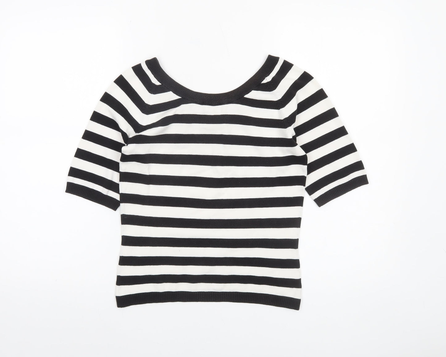 Mexx Women’s Black White Striped Knit Jumper Medium Short Sleeve