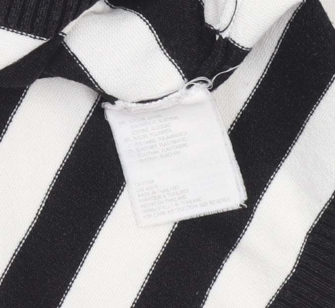 Mexx Women’s Black White Striped Knit Jumper Medium Short Sleeve
