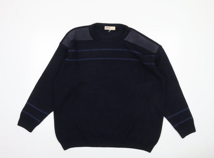 EWM Men's Blue Suede Shoulder Crew Neck Pullover Jumper L