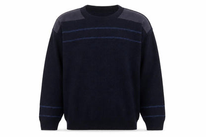 EWM Men's Blue Suede Shoulder Crew Neck Pullover Jumper L
