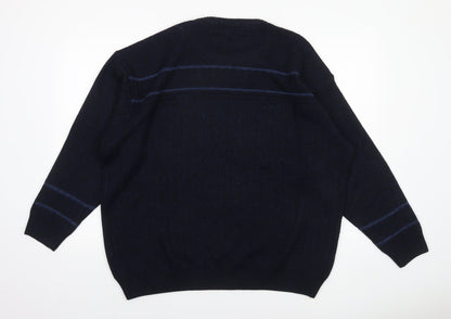 EWM Men's Blue Suede Shoulder Crew Neck Pullover Jumper L
