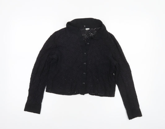 H&M Divided Black Lace Collared Blouse Women Size 12 Long Sleeve