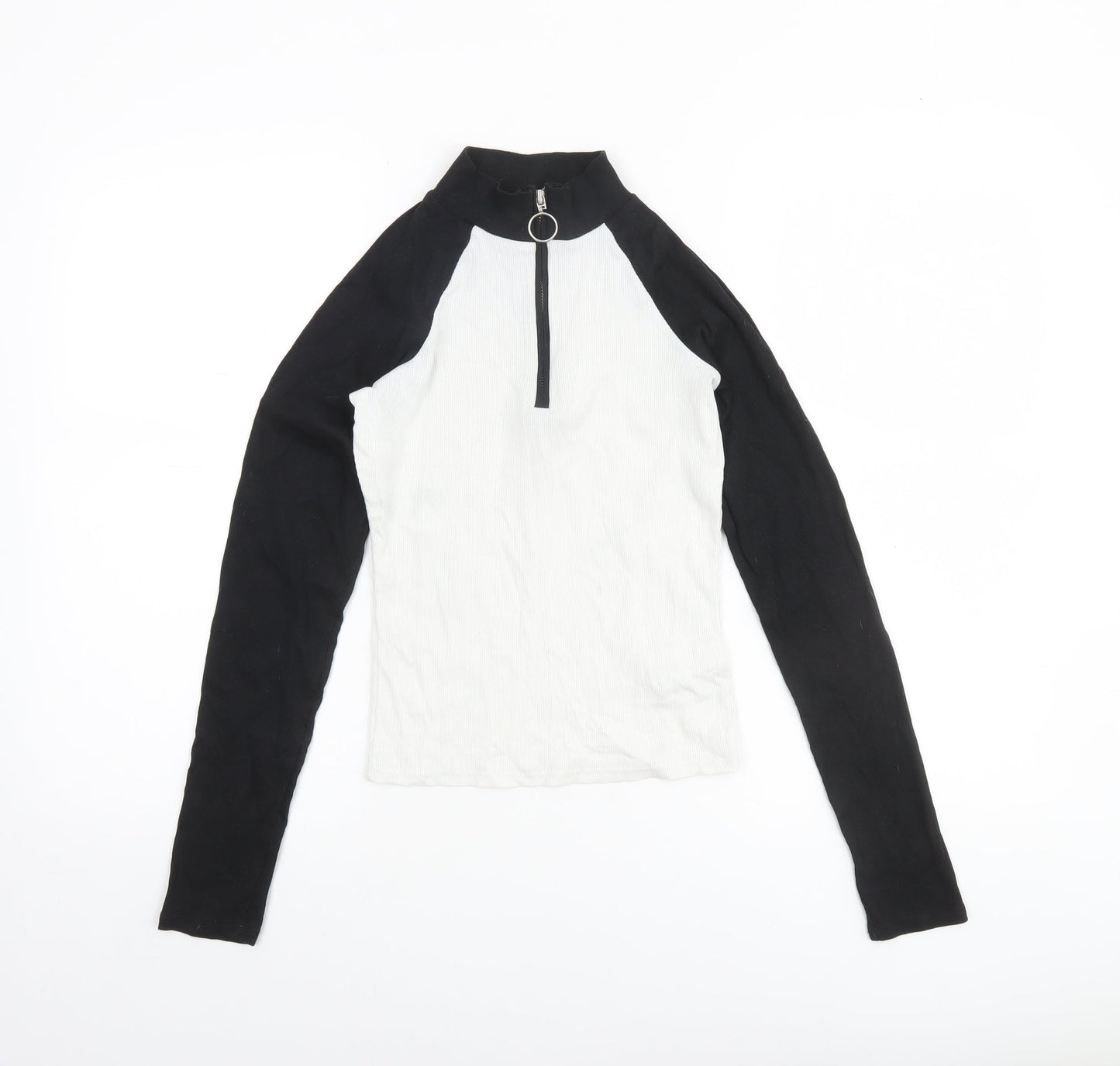 TW Women Black & White Long Sleeve 1/2 Zip Mock Neck Top S