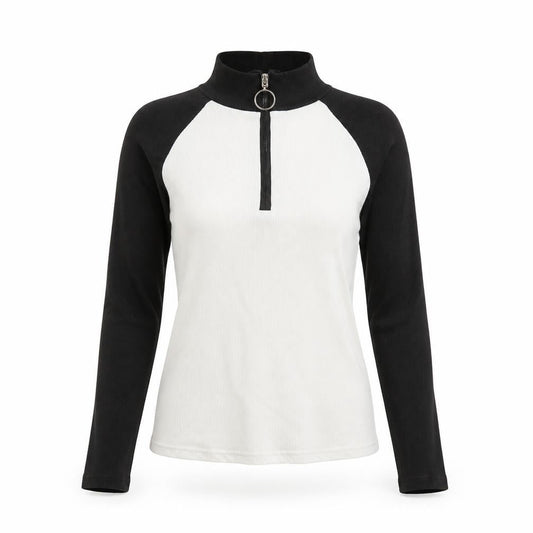TW Women Black & White Long Sleeve 1/2 Zip Mock Neck Top S