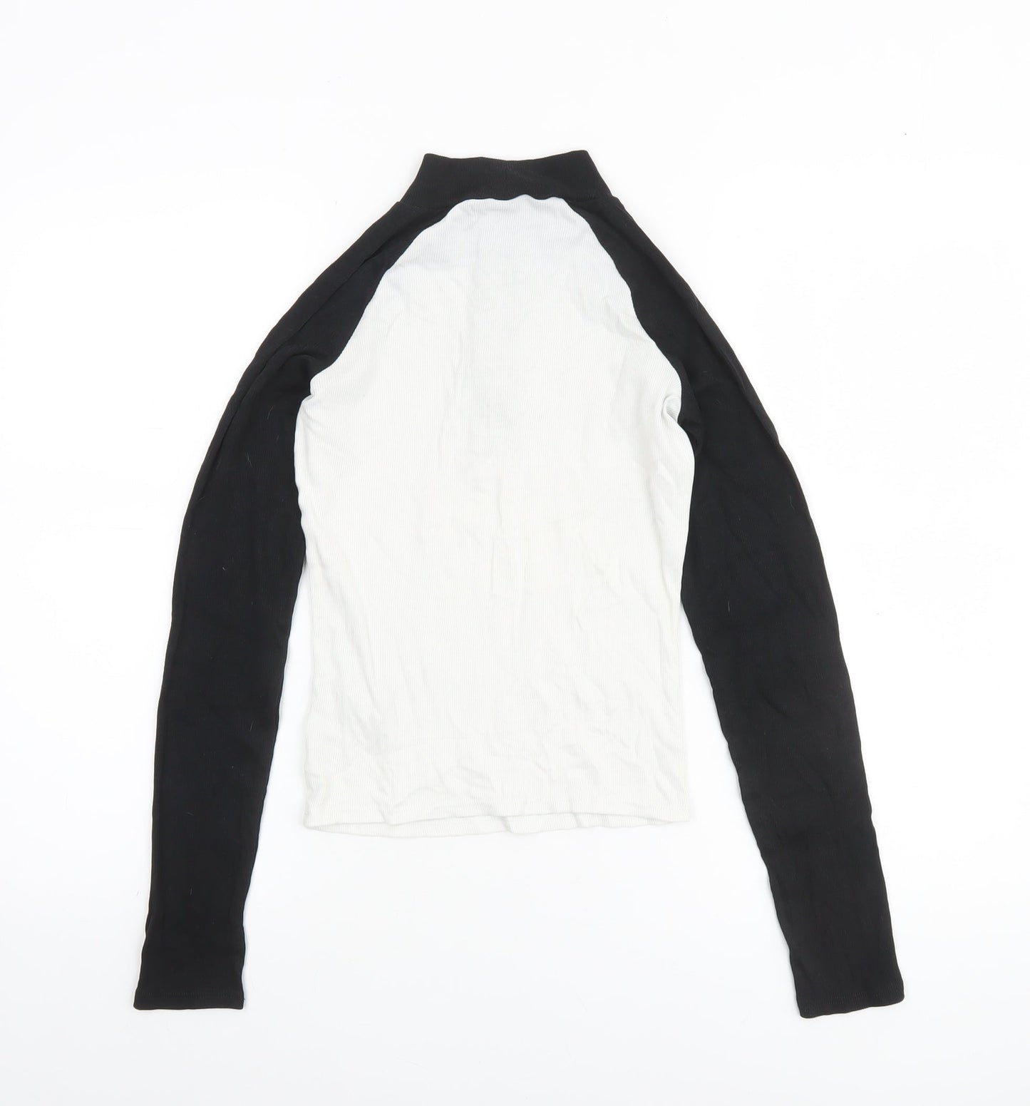 TW Women Black & White Long Sleeve 1/2 Zip Mock Neck Top S
