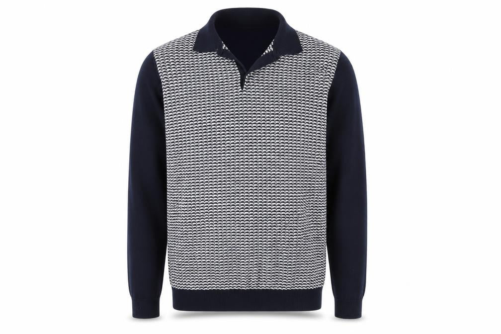 Next Men's Black Geometric Collared Cotton Knit Jumper Size L