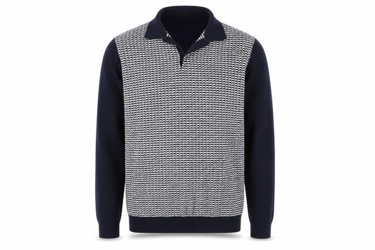 Next Men's Black Geometric Collared Cotton Knit Jumper Size L