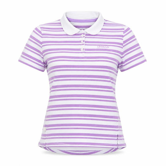 LA Gear Women’s Purple White Striped Polo Shirt Size 12 Cotton Blend