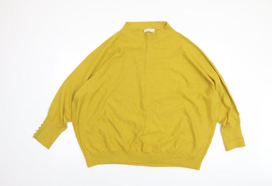 Gallery Womens Yellow 2XL Mock Neck Relaxed Fit Knit Jumper