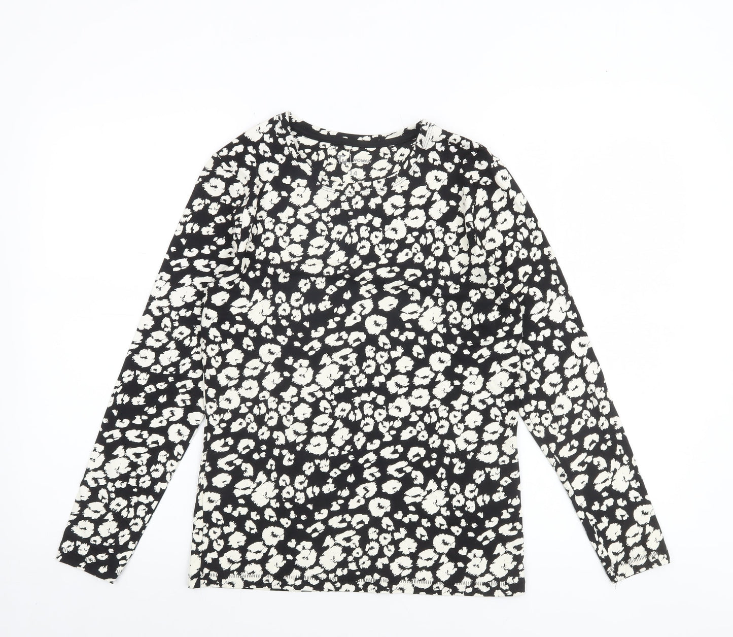 Tu Women Black Animal Print Long Sleeve Jersey T-Shirt Size 14