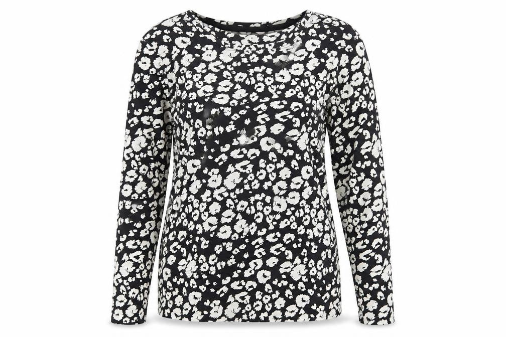 Tu Women Black Animal Print Long Sleeve Jersey T-Shirt Size 14
