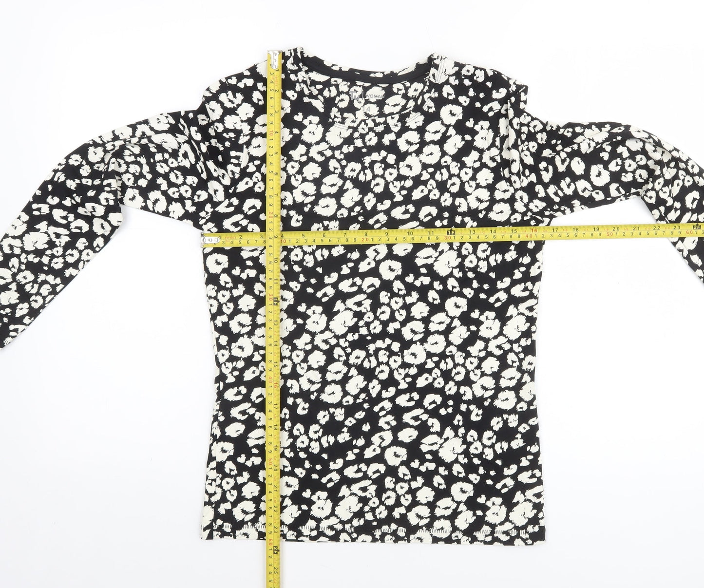 Tu Women Black Animal Print Long Sleeve Jersey T-Shirt Size 14
