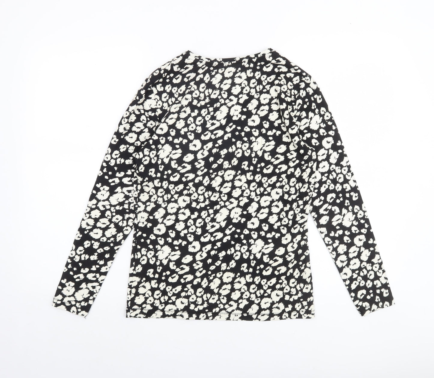 Tu Women Black Animal Print Long Sleeve Jersey T-Shirt Size 14