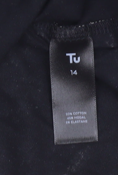 Tu Women Black Animal Print Long Sleeve Jersey T-Shirt Size 14