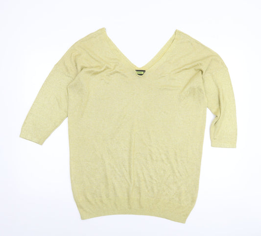 Next Women's Gold V-Neck 3/4 Sleeve Pullover Jumper Size 16