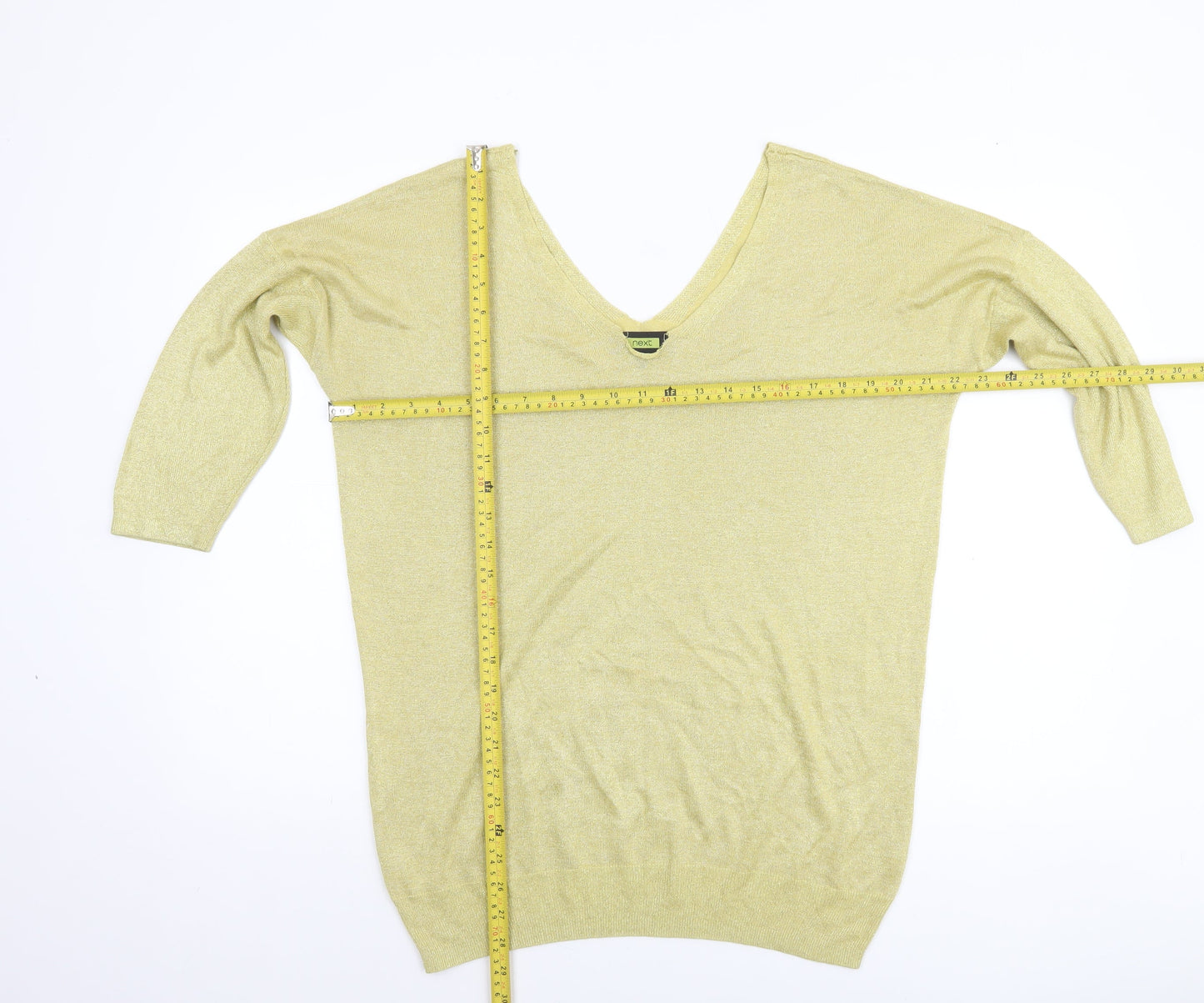 Next Women's Gold V-Neck 3/4 Sleeve Pullover Jumper Size 16