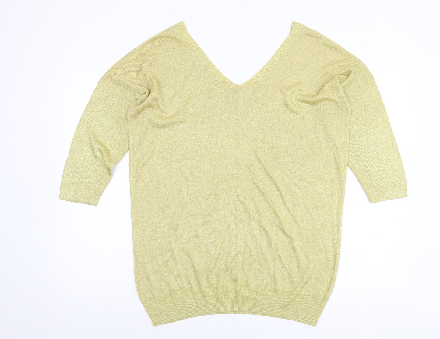 Next Women's Gold V-Neck 3/4 Sleeve Pullover Jumper Size 16
