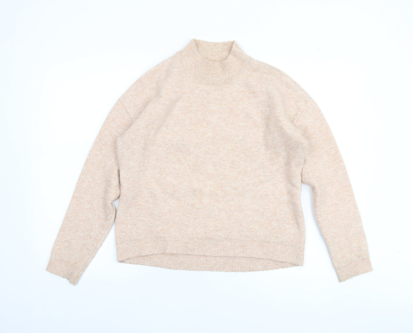 Fat Face Women's Beige Mock Neck Jumper Size 8 Regular Knit