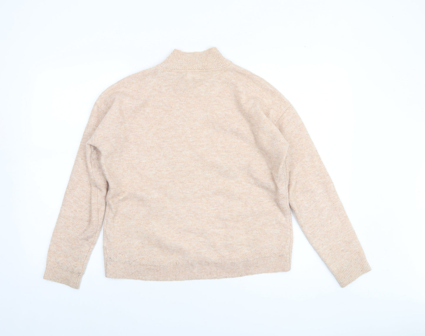 Fat Face Women's Beige Mock Neck Jumper Size 8 Regular Knit