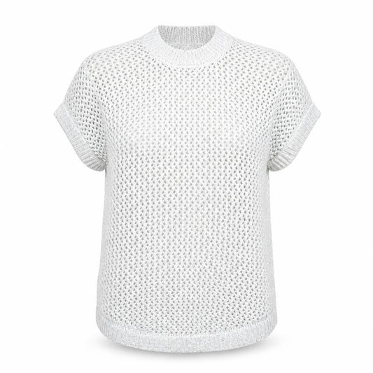 Front view of ASOS Women’s White Open-Knit Short Sleeve Jumper, size UK 10