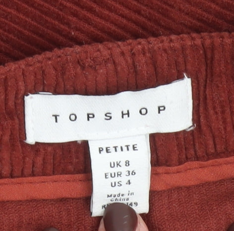 Topshop Women’s Brown Corduroy A-Line Petite Skirt UK 8
