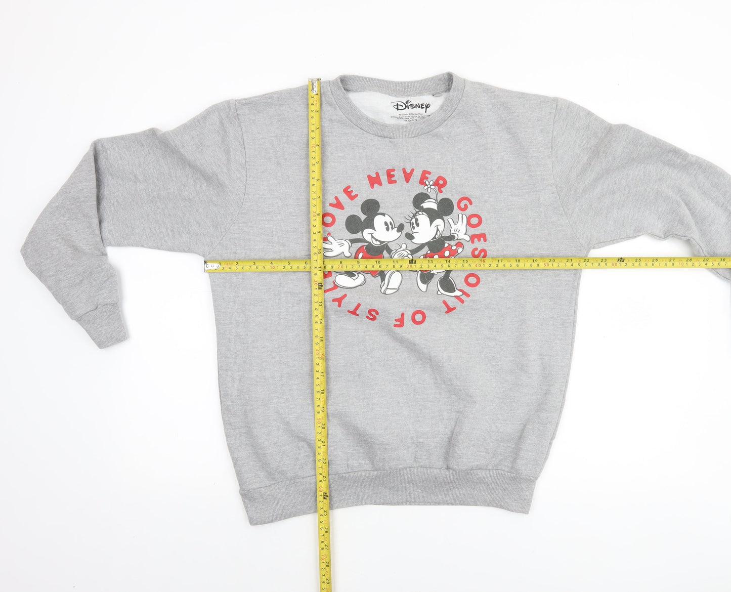 Disney Women Grey Mickey & Minnie Graphic Crew Neck Sweatshirt Size M