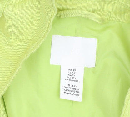 H&M Women Green Double-Breasted Blazer XS Regular Fit