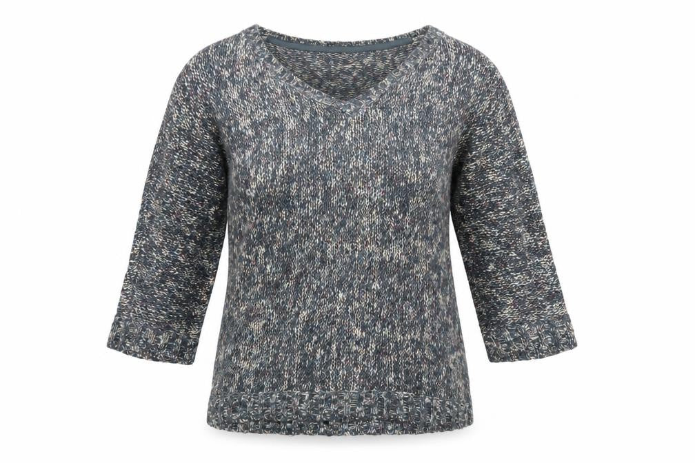 Vero Moda Women’s Grey Chunky Knit V-Neck 3/4 Sleeve Pullover Jumper M