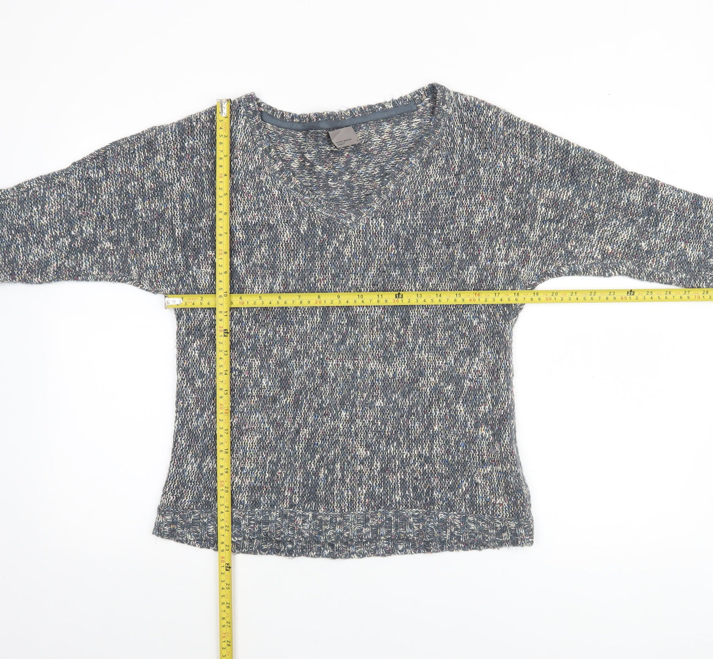 Vero Moda Women’s Grey Chunky Knit V-Neck 3/4 Sleeve Pullover Jumper M