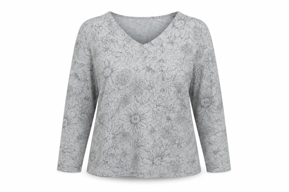 Monsoon Women’s Grey Floral Cotton V-Neck 3/4 Sleeve Jumper Size 16