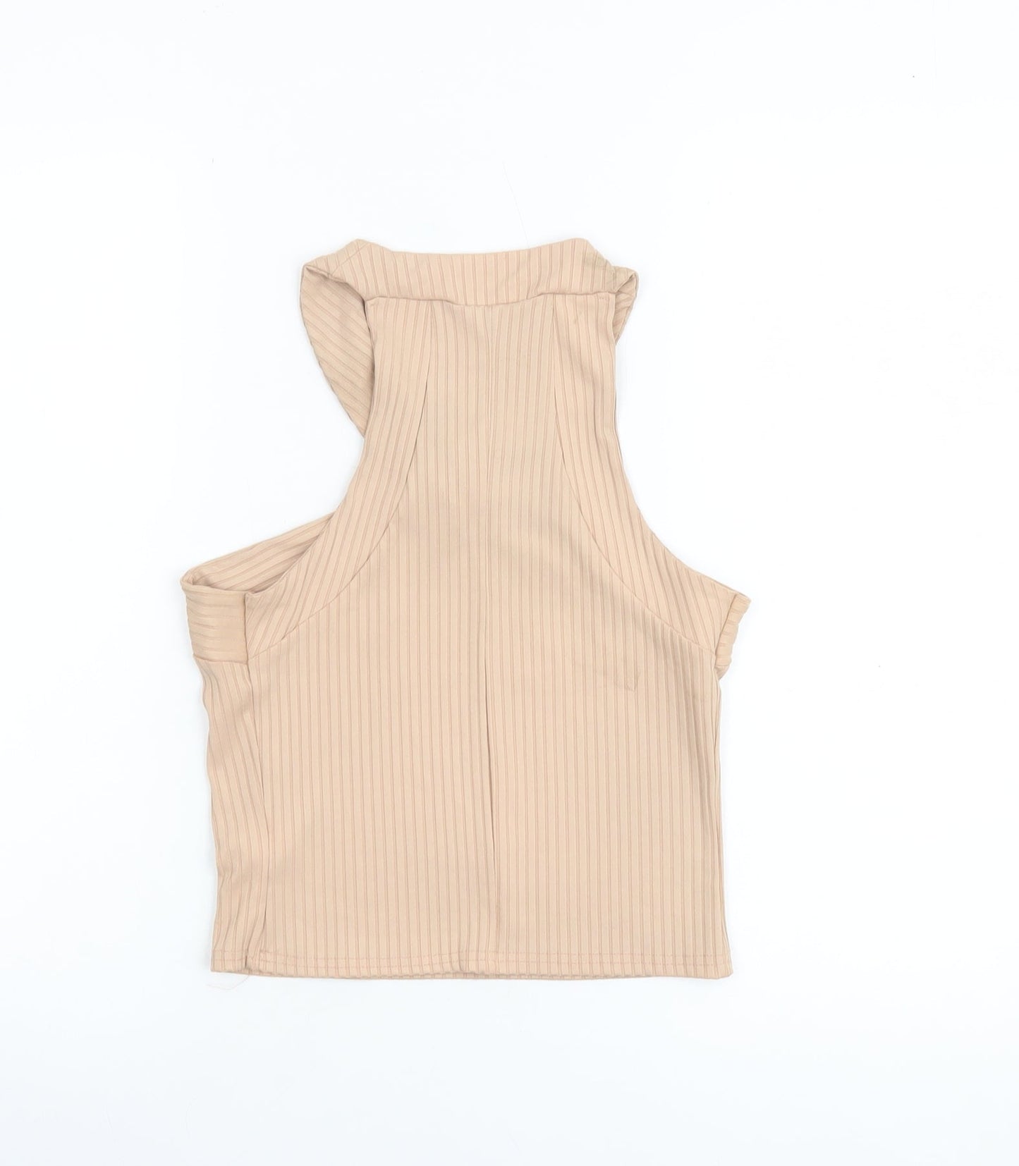 River Island Women’s Beige Ribbed Cropped Halter Tank Top Size 10