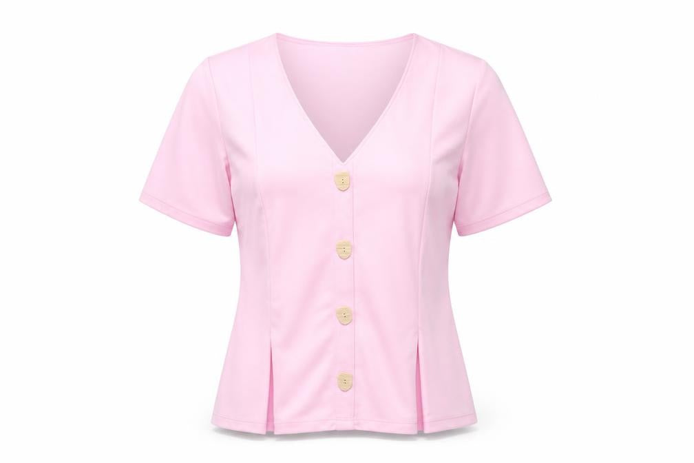 Savida Women Pink Short Sleeve V-Neck Button Blouse Size 10