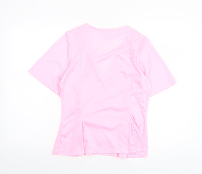 Savida Women Pink Short Sleeve V-Neck Button Blouse Size 10