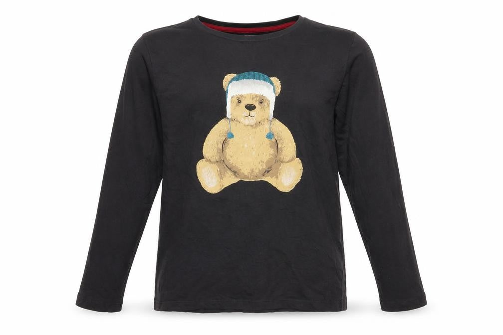 Marks & Spencer Boys Black Long Sleeve Bear Graphic Cotton T-Shirt 11-12 Years