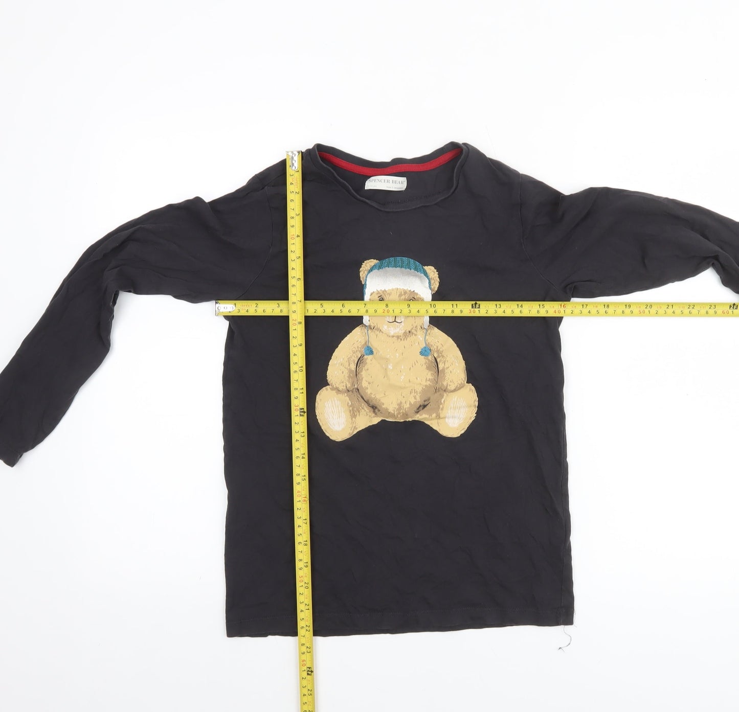 Marks and Spencer Boys Black Long Sleeve Bear Graphic Cotton T-Shirt 11-12 Years