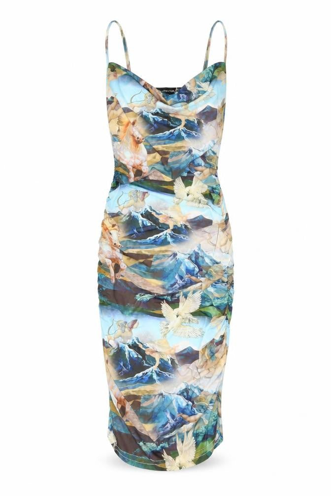 PRETTYLITTLETHING Womens Multicoloured Size 6 Ruched Bodycon Dress