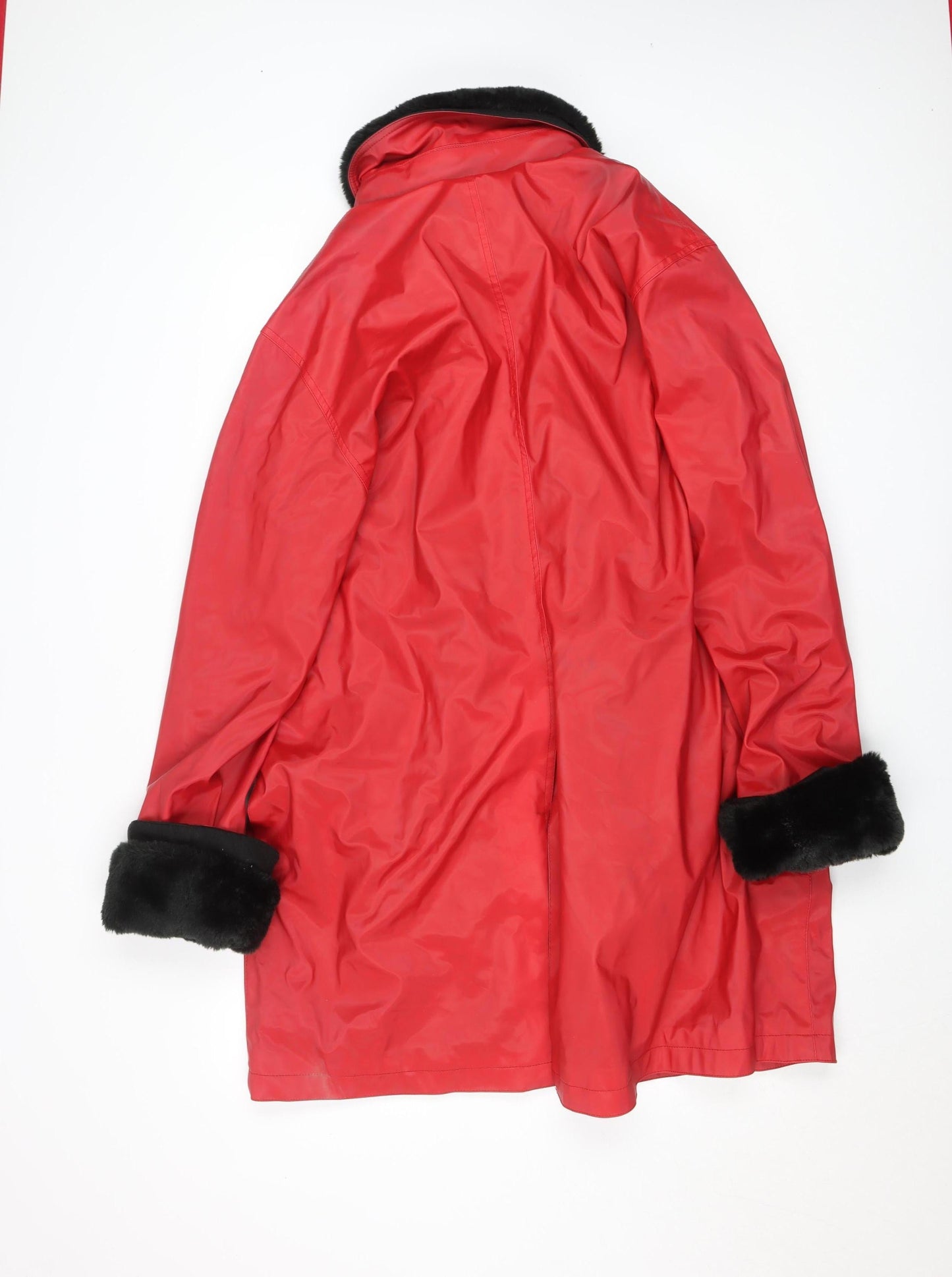 Dennis Basso Women's Red Faux Fur Trim Mid-Length Coat XL