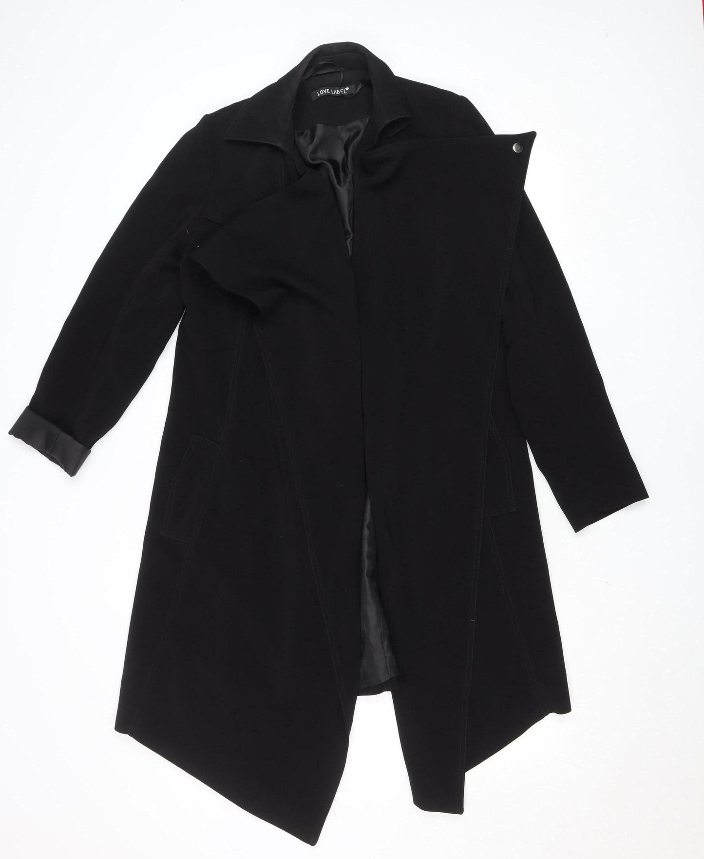 Love Label Women's Black Size 8 Long Overcoat Polyester Classic Coat