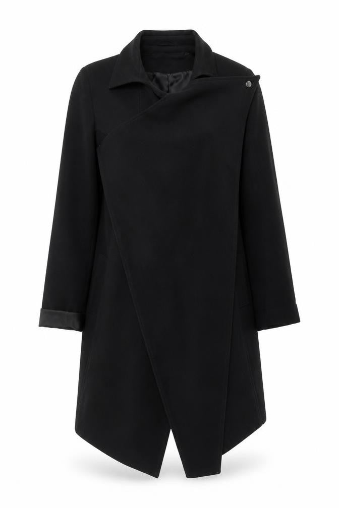 Love Label Women's Black Size 8 Long Overcoat Polyester Classic Coat